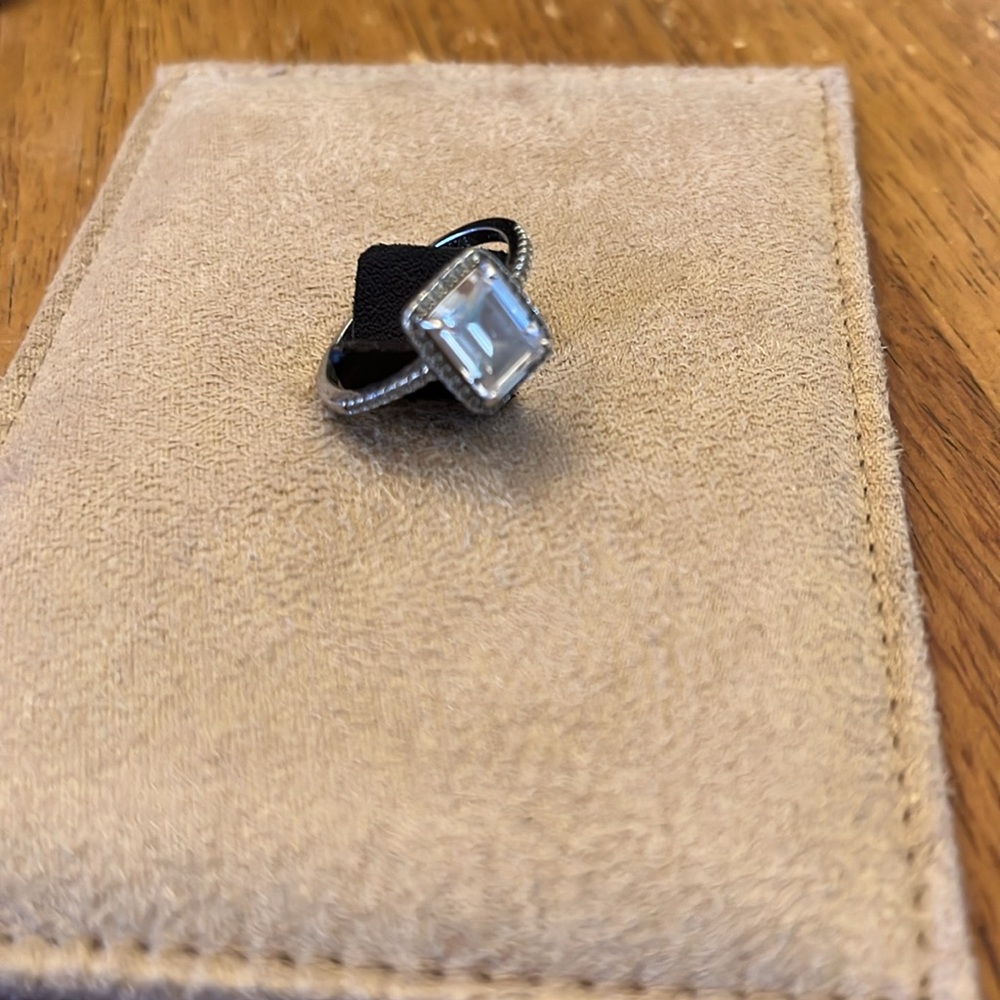 Silver Ring With Square-Cut Gemstone, Euc - image 1